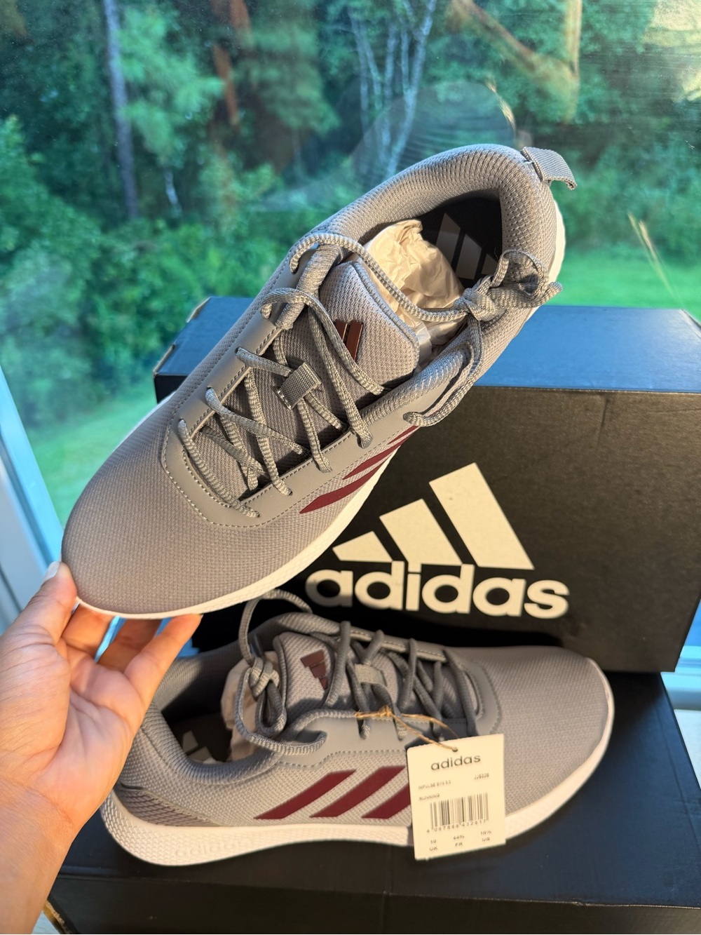 adidas Men's Grey Running Shoes with Maroon Stripes